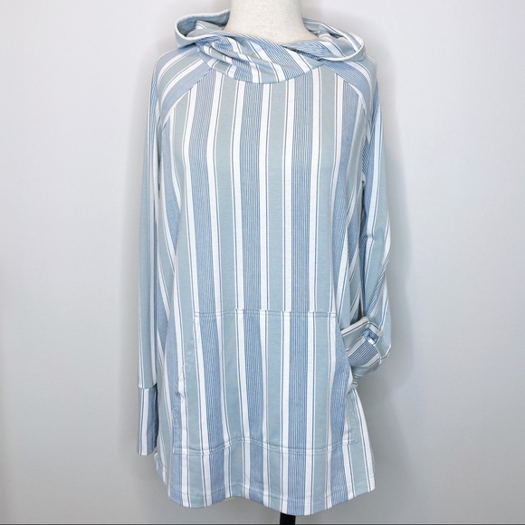 LuLaRoe Tops - LuLaRoe Amber Stripe Hoodie Blue White Sz L Large